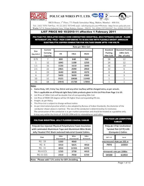 (PDF) Polycab Cable Price List 1 2011 - DOKUMEN.TIPS