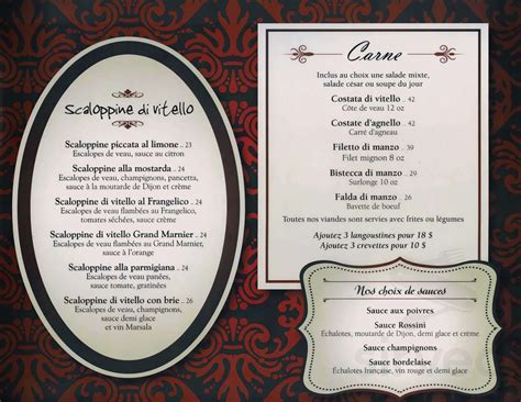 Restaurant Fellini menu in Saint-Eustache, Quebec, Canada