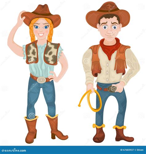 Two cowboy characters stock vector. Illustration of smile - 67683937