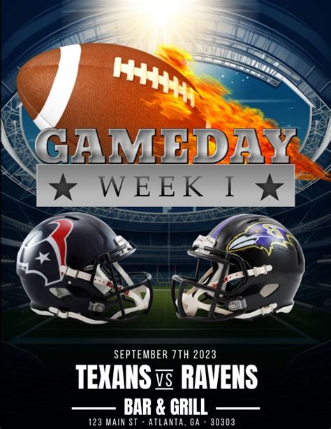 NFL WEEK 1 2023FLYER TEXANS vs RAVENS Template | PosterMyWall