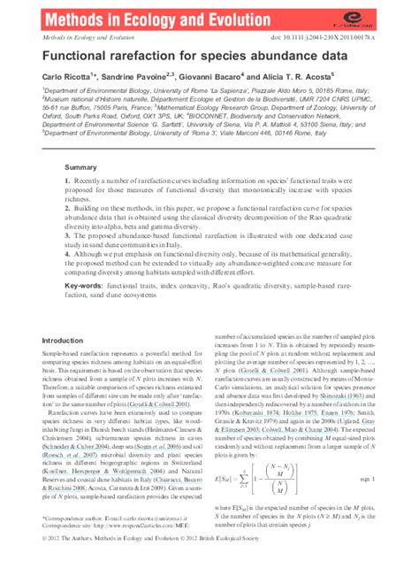 (PDF) Functional rarefaction for species abundance data | Alicia Acosta - Academia.edu