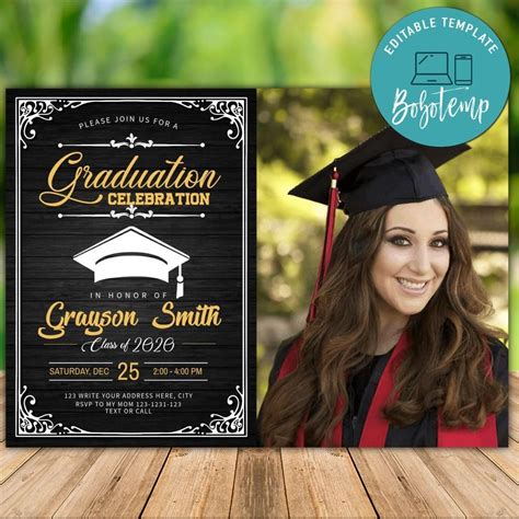 Printable Graduation High School Invitation Template With Photo ...