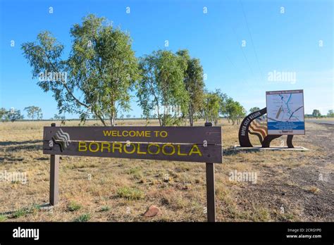 Welcome to Borroloola sign, a remote small town in the Roper Gulf Region, Northern Territory, NT ...