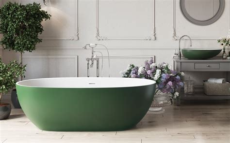 ᐈLuxury 【Aquatica Corelia™ Moss Green-Wht Freestanding Solid Surface Bathtub】 Best Prices — Aquatica