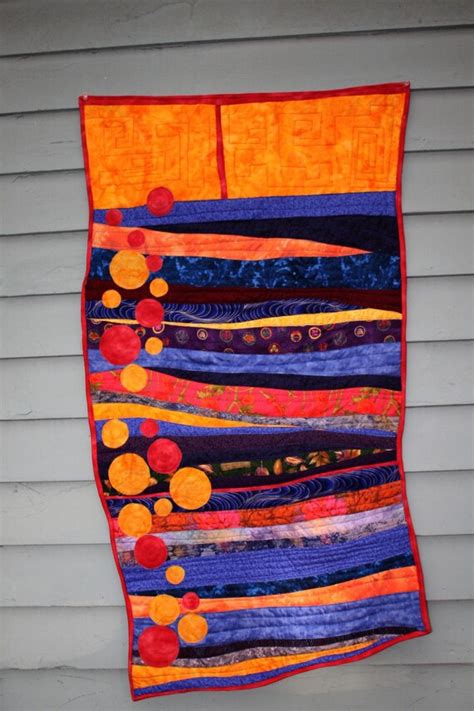 Modern fiber art quilt contemporary art wall hanging