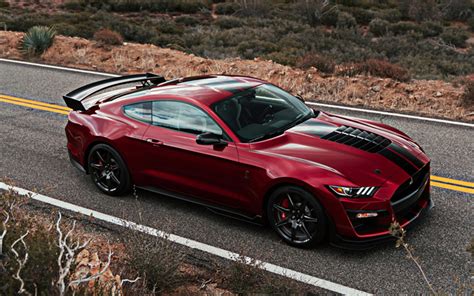 Download wallpapers Ford Mustang Shelby GT500, 2019, red sports car, side view, exterior, new ...