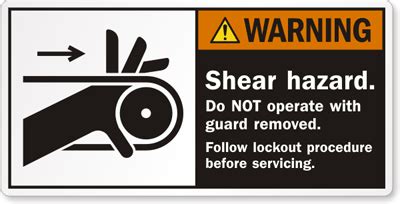 Warning Shear Hazard Do Not Operate With Guard Removed Label, SKU: LB-0338