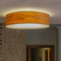 Sotto Luce Tsuri Elementary ceiling lamp with natural wooden veneer shade