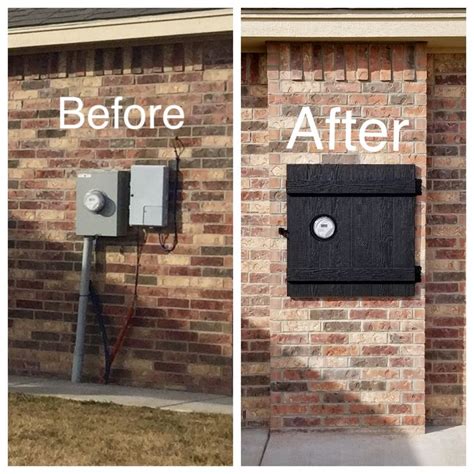 before and after photos of a brick wall with an electrical box attached to the side