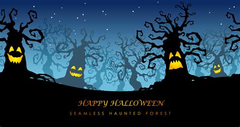 Happy Halloween seamless haunted forest vector illustration with text ...