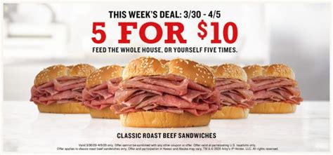 Arby's Rolls Out 5 for $10 Roast Beef Sandwich Deal - Fast Food Menu Prices