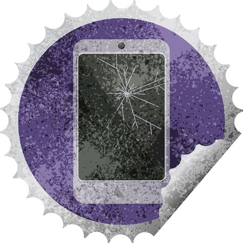 cracked screen cell phone graphic vector illustration round sticker ...