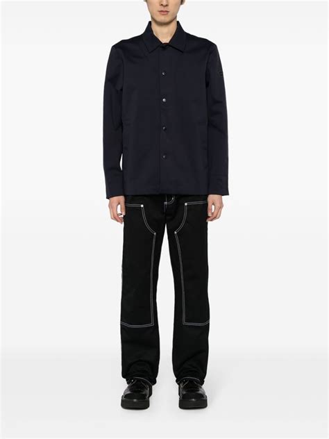 Alpha Tauri logo-appliqué button-up Shirt Jacket | Black | FARFETCH