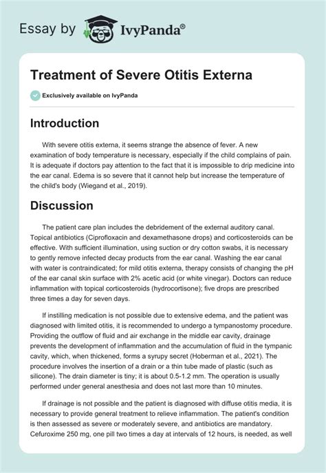 Treatment of Severe Otitis Externa - 406 Words | Essay Example