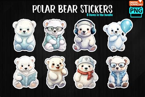 Polar Bear Stickers Bundle Graphic by MMShopArt · Creative Fabrica