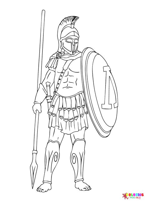 Vector Ancient Greek Warrior with a Spears and Shields in Their Hands Coloring Page - Free ...