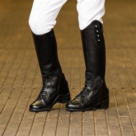 Childrens Kids Equi-Leather Horse Riding Lace Plain Diamante Show Boots ...