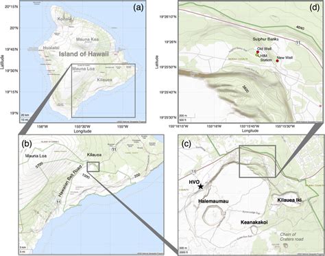 (a) Location of Kilauea Volcano on Island of Hawaii; (b) location of ...