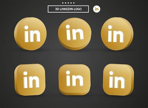 Premium Vector | 3d linkedin logo icon in modern golden circle and square for social media icons ...