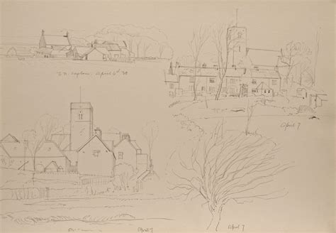 Original Arthur Heslop Drawing For Sale, Wylam and Bywell, Northumberland 1938