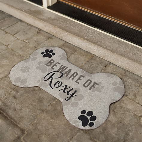 Personalized Beware of Dog Bone-Shaped Mat | GiftsForYouNow