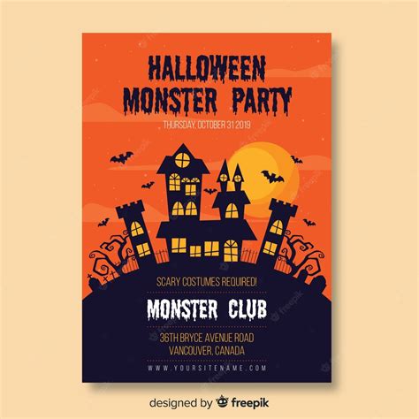 Free Vector | Haunted house on a hill flat poster design