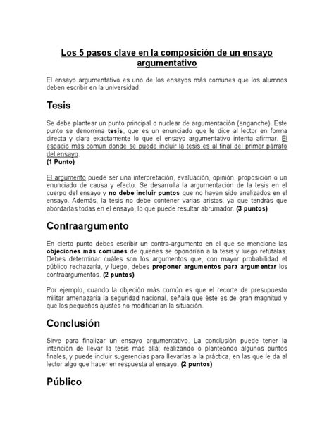 Pasos Para Un Ensayo Argumentativo | Ensayos | Teoría de la argumentación