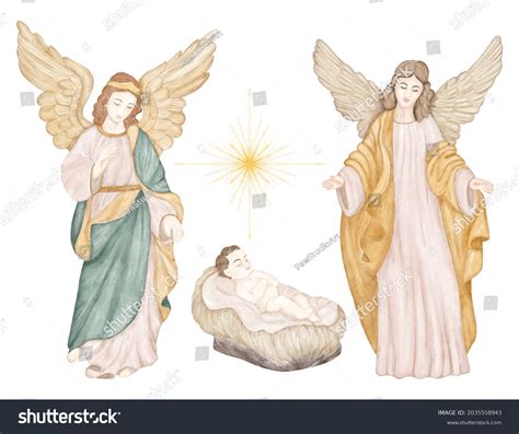 Christmas Clip Art Collections Jesus Angels Stock Illustration 2035558943 | Shutterstock