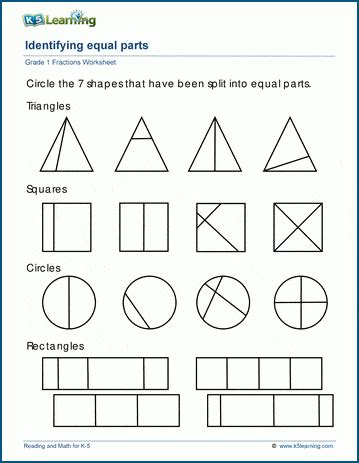 Equal parts worksheets for grade 1 | K5 Learning