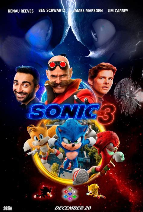 the movie poster for sonic 3 is shown in front of an image of two men