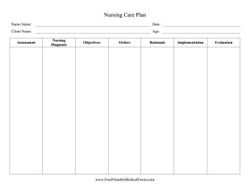 Printable Nursing Care Plan | Free Download