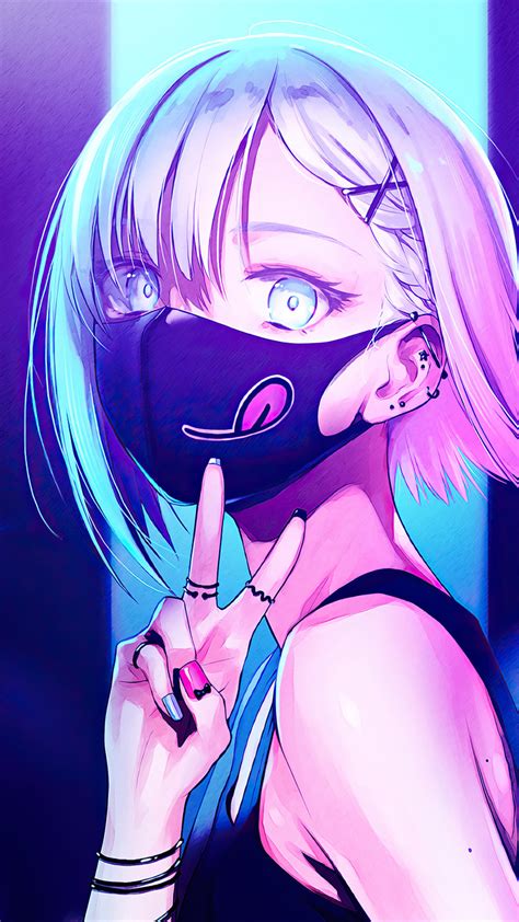 720x1280 Anime Girl City Lights Neon Face Mask 4k Moto G,X Xperia Z1,Z3 Compact,Galaxy S3,Note ...