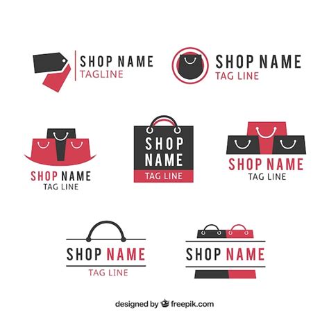 Assortment of flat logos for shops | Free Vector