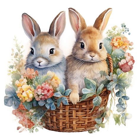 15 Bunny in Basket Clipart, Jpgs, Commercial Use, Digital Download ...