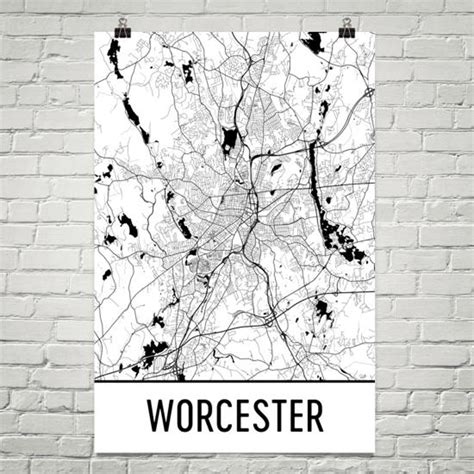 Worcester Map, Worcester Art, Worcester Print, Worcester MA Poster ...