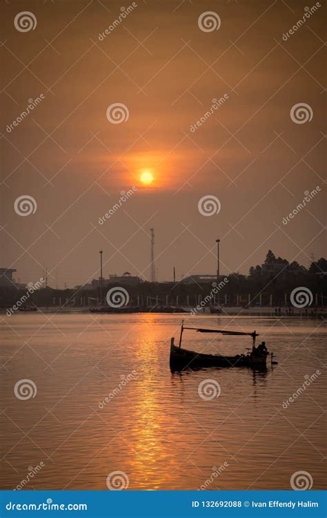 Fishing Boat Silhouette Against Sunset Sky Stock Photo - Image of silhouettes, hobby: 132692088