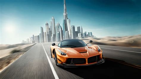 Wallpaper Ferrari orange supercar speed, Dubai 2560x1440 QHD Picture, Image