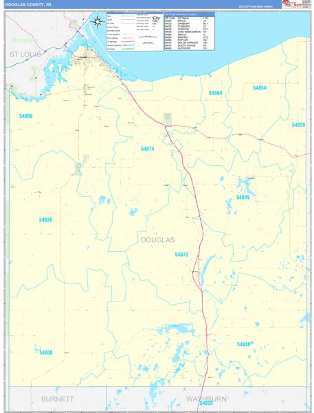 Douglas County, WI Zip Code Wall Map Basic Style by MarketMAPS - MapSales