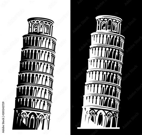 leaning tower of pisa black and white vector silhouette design set ...