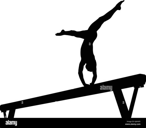 balance beam girl gymnast in artistic gymnastics black silhouette Stock ...