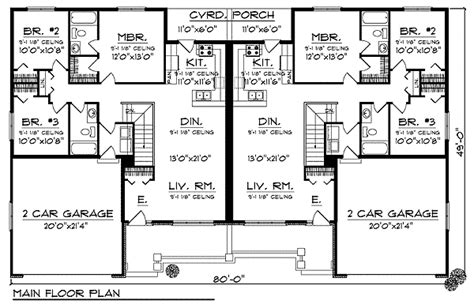 Traditional Ranch Duplex Home Plan - 89293AH | Architectural Designs - House Plans