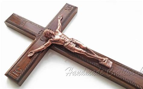 Large Hand Carved Wooden Catholic Wall Cross Crucifix With - Etsy