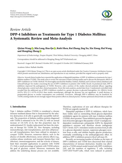 (PDF) DPP-4 Inhibitors as Treatments for Type 1 Diabetes Mellitus: A Systematic Review and Meta ...