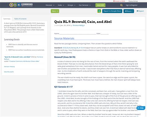 Quiz RL.9: Beowulf, Cain, and Abel | OER Commons