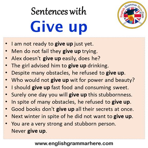 Sentences with Give up, Give up in a Sentence in English, Sentences For Give up - English ...