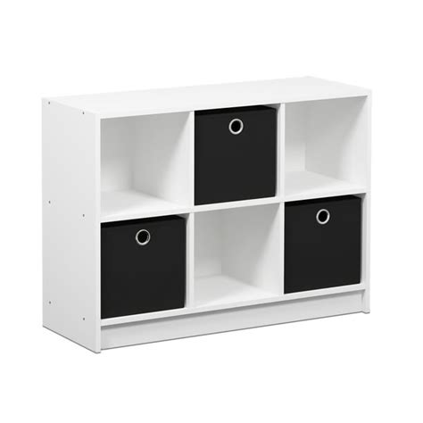 Furinno Basic 6 Cube Storage Organizer Bookcase with Bins, White ...