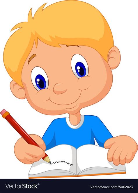 illustration of Happy boy writing in a book. Download a Free Preview or ...