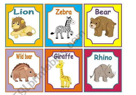 ANIMALS FLASHCARDS 2/3 WILD ANIMALS (24 CARDS) - ESL worksheet by azanatos