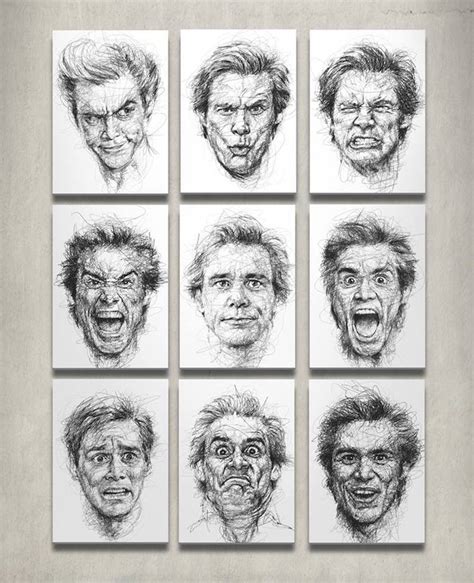 Scribble-Style Portraits of Funny Jim Carrey Faces