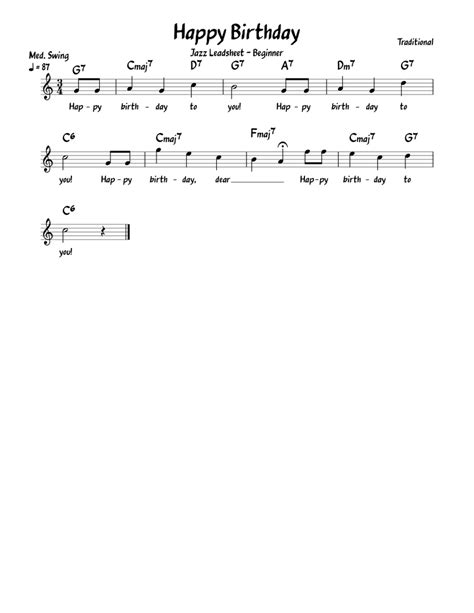 Happy Birthday Jazz Leadsheet (Beginner) Sheet music for Piano (Solo ...